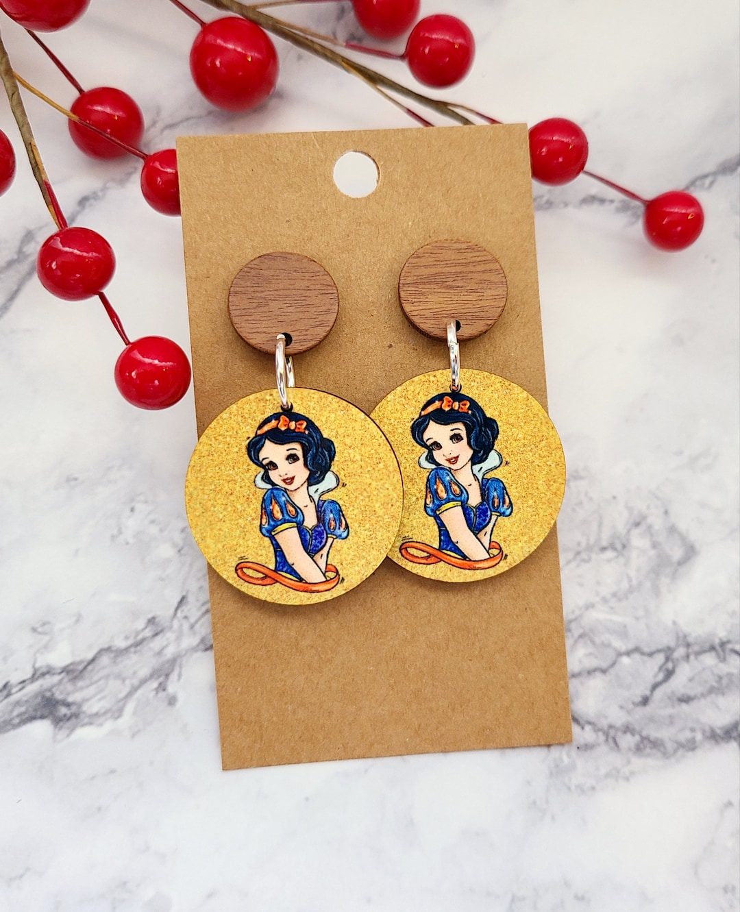 Snow White Earrings / Disney Inspired Earrings / Princess Earrings / Lightweight Wood Earrings