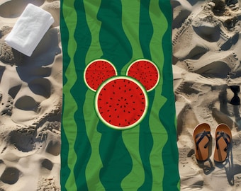 Mickey Watermelon Beach Towel, Personalized Summer Vacation Towel, Custom Mickey Mouse Towel, Disney Beach Towel, Kids Pool Towel