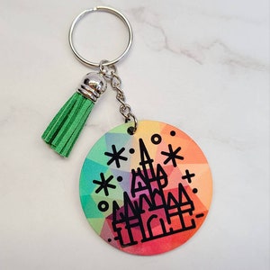 Disney Parks Inspired Keychain / Park Icons / Bag Charm / Purse Charm / Gift Under 15 / Disney Castle Inspired / Wood Keychain / Colorful