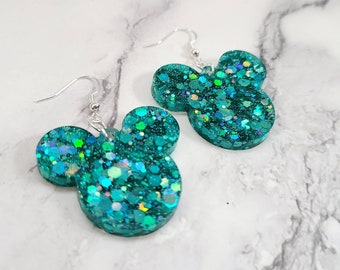 Disney Inspired Earrings / Mickey Dangle Earrings / Mickey Stud Earrings / Moana Inspired Jewelry / Ocean Blue / Teal Earrings