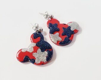 Mickey USA Patriotic Earrings / Disney Inspired Earrings / Mickey Vacation Earrings / Polymer Clay Earrings / Gift For Her Under 20