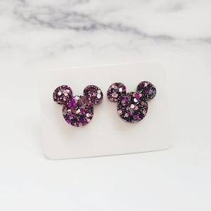 Mickey Earrings / Cheshire Cat Inspired Earrings / Disney Inspired Earrings / Glitter Jewelry / Mickey Stud Earrings / Alice in Wonderland