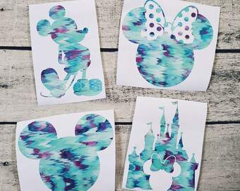 Disney Inspired Pattern Decals / Watercolor Decal / Disney Stickers/ Mickey Decal / Minnie Decal / Castle Decal / Laptop Sticker/ Waterproof
