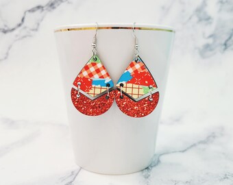 Toy Story Inspired Earrings: Red Glitter Rodeo Wood Earrings