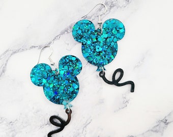 Mickey Balloon Earrings / Cute Mickey Earrings / Parks Earrings / Glitter Resin Jewelry / Gift For Her / Main St USA /