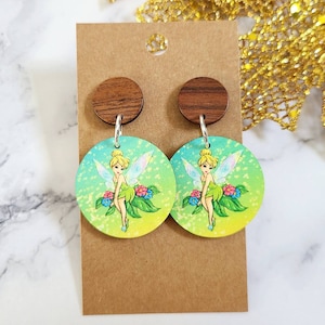 Tinkerbell Earrings / Disney Inspired Earrings / Fairy Earrings / Lightweight Wood Earrings / Gifts Under 15 / Peter Pan Inspired Earrings