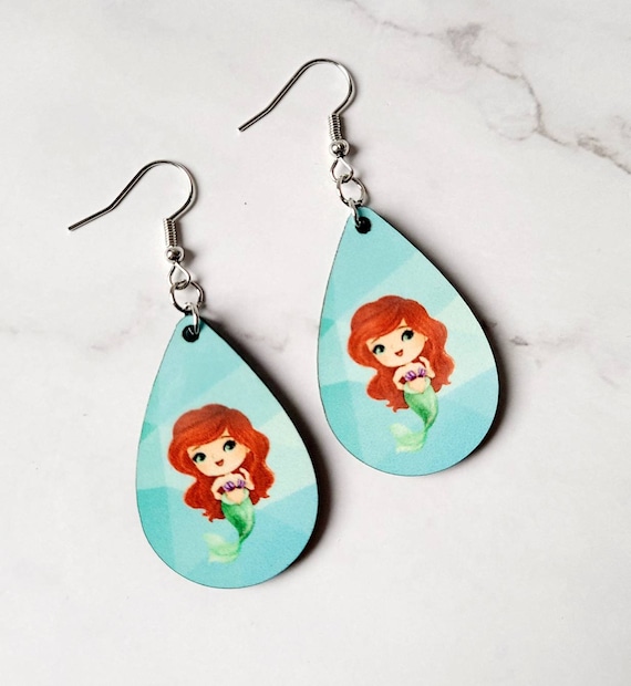 Ariel Earrings the Little Mermaid Inspired Earrings Disney Inspired Earrings Wood Earrings Gifts Under 15 Under the Sea Etsy Canada