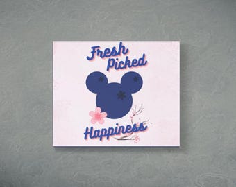 Canvas Wall Art, Fresh Picked Happiness Mickey Fruit, Home Office Decor, Stretched Matte Print, 1 25 inch, Mickey Mouse Gift, Disney Nursery