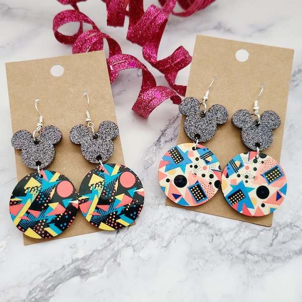 Retro 80's Mickey Earrings / Neon Vintage Disney Inspired Earrings / Gift For Her / Cute Earrings / I Love the 80's / 90's Vibes Earrings