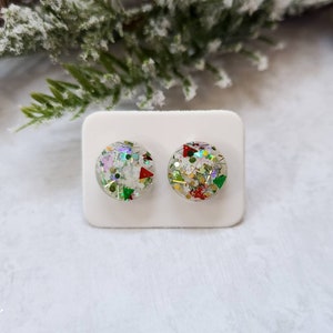 Christmas Mickey Stud Earrings / Christmas Earrings / Red and Green / Snowflake Jewelry / Gift Under 10 / Resin Jewelry / Disney Inspired image 4