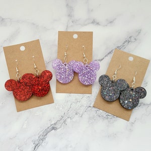 Mickey Dangle Earrings / Glitter Resin Earrings / Disney Inspired Earrings / Parks Fashion Jewelry / Gift For Her /Gift Under 15