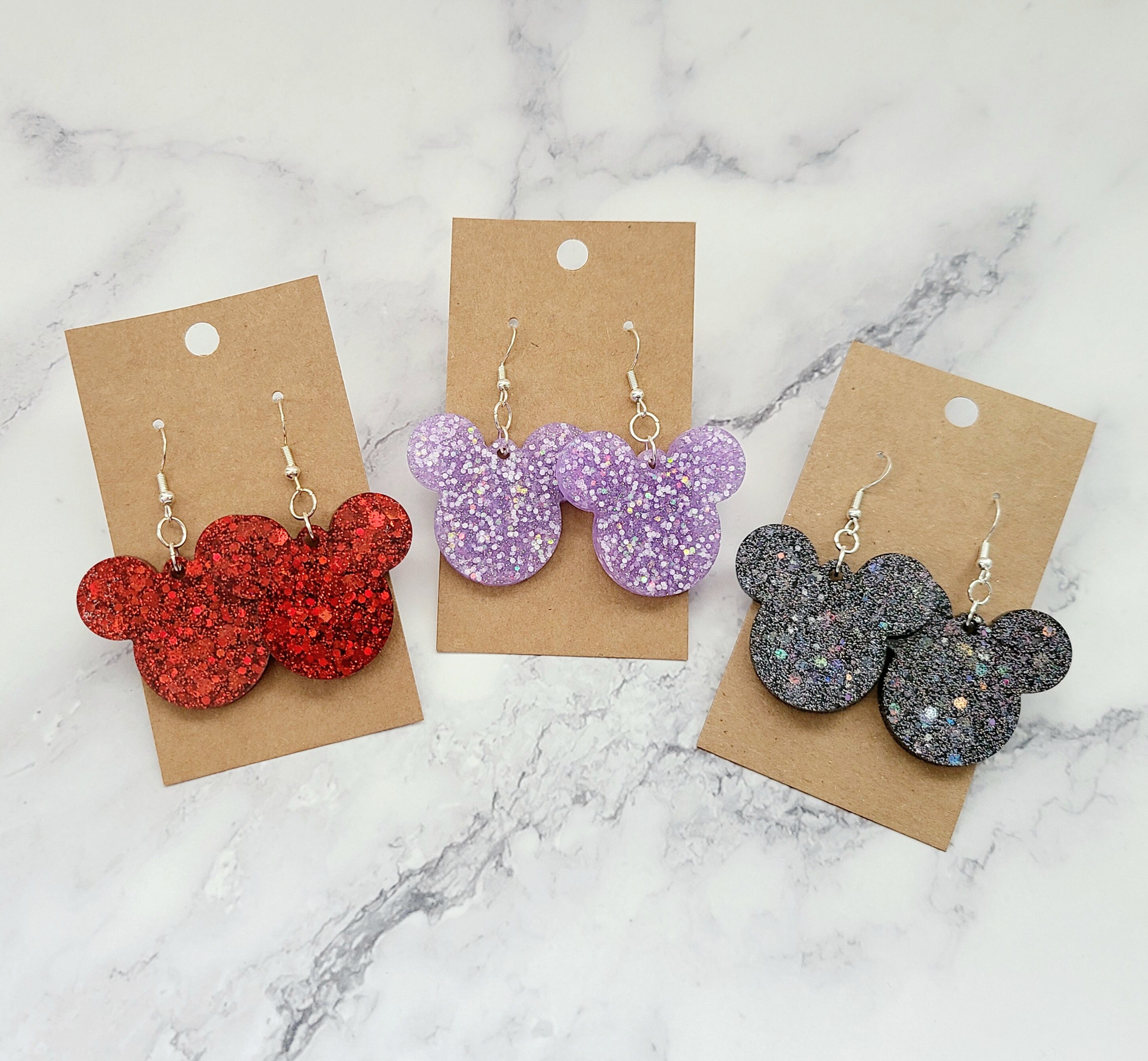 Mickey Dangle Earrings / Glitter Resin Earrings / Disney Inspired Earrings / Parks Fashion Jewelry / Gift For Her /Gift Under 15