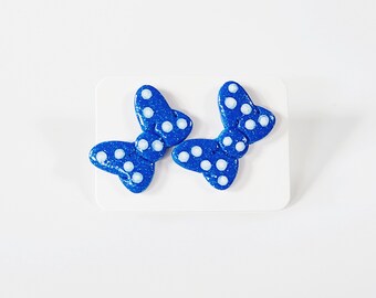 Polka Dot Bow Stud Earrings: Handmade Clay Vacation Earrings