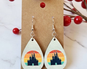 Magic Kingdom Earrings / Disney Inspired Earrings / Cinderella Castle / Retro Disney Inspired Earrings / Wood Earrings / Gifts Under 15