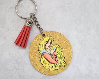 Sleeping Beauty Inspired Keychain / Disney Princess Inspired Keychain / Aurora Keychain / Bag Charm / Novelty Gift / Gift Under 15 /