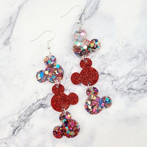 Mickey Dangle Earrings / Mickey Head Earrings / Disney Inspired Earrings / Fashion Dangle Earrings / Vacation Earrings / Glitter Resin image 4