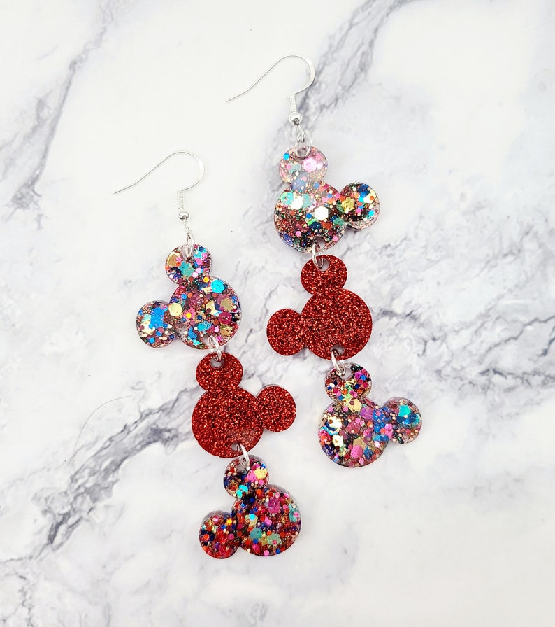 Mickey Dangle Earrings / Mickey Head Earrings / Disney Inspired Earrings / Fashion Dangle Earrings / Vacation Earrings / Glitter Resin image 4