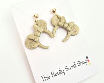 Minnie Ears Inspired Earrings: Hand-Painted Polymer Clay Bow / Disney Inspired Vacation Earrings / Minnie Headband Earrings