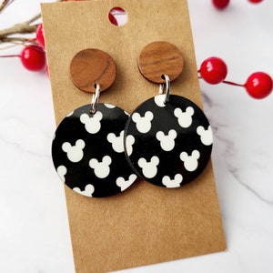 Black and White Mickey Earrings / Disney Inspired Earrings / Wood Earrings / Gifts Under 15 / Mickey Head Earrings / Gifts For Her