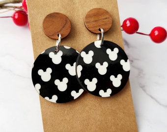 Black and White Mickey Earrings / Disney Inspired Earrings / Wood Earrings / Gifts Under 15 / Mickey Head Earrings / Gifts For Her