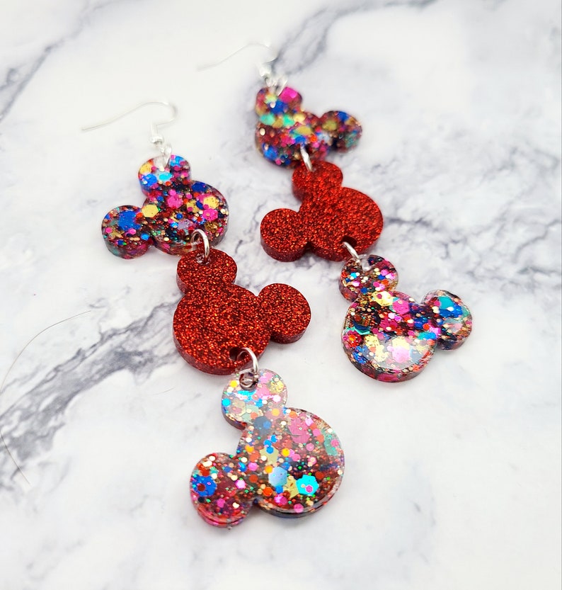 Mickey Dangle Earrings / Mickey Head Earrings / Disney Inspired Earrings / Fashion Dangle Earrings / Vacation Earrings / Glitter Resin image 5