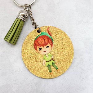 Peter Pan Inspired Keychain / Disney Inspired Keychain / Bag Charm / Glitter Keychain / Never Grow Up / Neverland / Gift Under 15