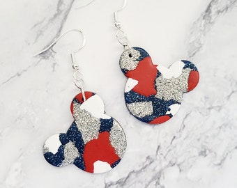 Patriotic Mickey Earrings / Disney Inspired Earrings / USA Earrings / Red, White and Blue / Polymer Clay Earrings / Gift For Her Under 15