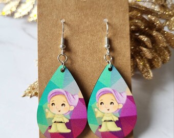 Seven Dwarfs Earrings / Disney Inspired Earrings / Mine Train / Wood Earrings / Gifts Under 15 / Snow White Inspired Earrings / Lightweight