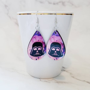 Darth Vader Inspired Earrings / Star Wars Inspired Earrings / Outer Space Earrings / Wood Earrings / Lightweight / Gift Under 15 /