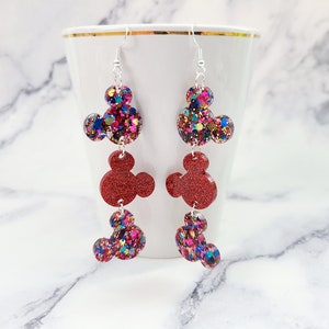 Mickey Dangle Earrings / Mickey Head Earrings / Disney Inspired Earrings / Fashion Dangle Earrings / Vacation Earrings / Glitter Resin Rainbow