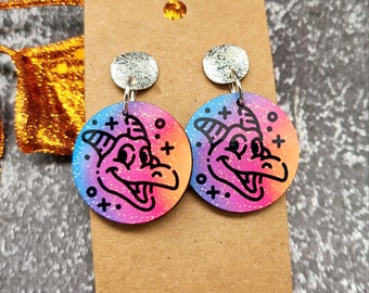 Figment Earrings / Disney Inspired Earrings / Parks Earrings / One Little Spark / Gifts Under 15 / Lightweight Wood Earrings / Imagination