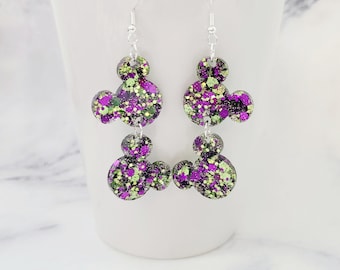Disney Inspired Earrings / Mickey Earrings / Maleficent Inspired Earrings / Villains Jewelry / Purple Glitter Earrings / Gift For Her