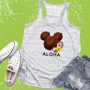 Aloha Tropical Mickey Racerback Tank Top / Polynesian Mickey Disney Inspired Racerback Tank Top / Vacation Tank / Gift For Her Under 25