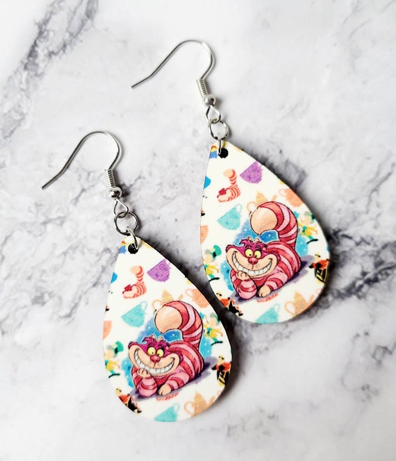 Cheshire Cat Inspired Earrings / Disney Inspired Earrings / Alice in Wonderland Earrings / Lightweight Wood Earrings / Gifts Under 15