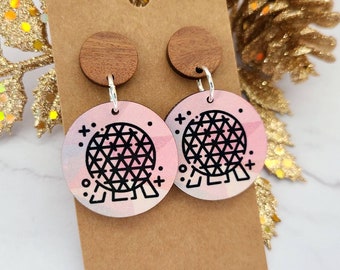 Disney Inspired Earrings / Epcot Inspired Earrings / Spaceship Earth / Lightweight  Wood Earrings / Cute Earrings / Gifts Under 15 / Parks