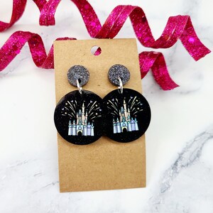 Disney Inspired Earrings / Cinderella Castle Earrings / Castle Fireworks Earrings / Gifts For Friend / Disneyland Cute Earrings /
