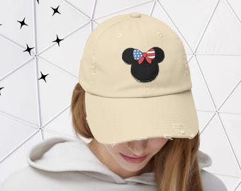 ダメージ加工キャップ、ミニーマウス、愛国的なUSAハット、レディースベースボールキャップ、独立記念日ギフト