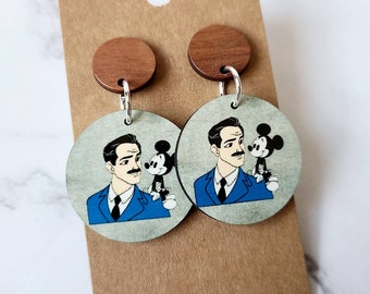 Disney Inspired Earrings / Walt and Mickey Earrings / Partners Statue / Vintage Earrings / Lightweight Wood Earrings / Handmade Jewelry