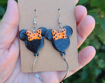 Mickey Balloon Halloween Earrings: Polka Dot Bow, Polymer Clay
