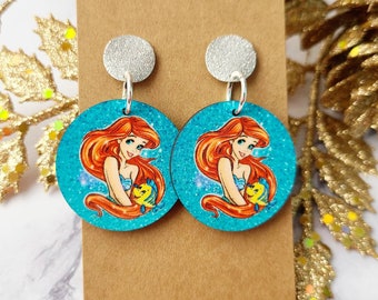 The Little Mermaid Inspired Earrings / Disney Inspired Earrings / Ariel and Flounder Earrings / Princess Earrings / Gifts For Her Under 15