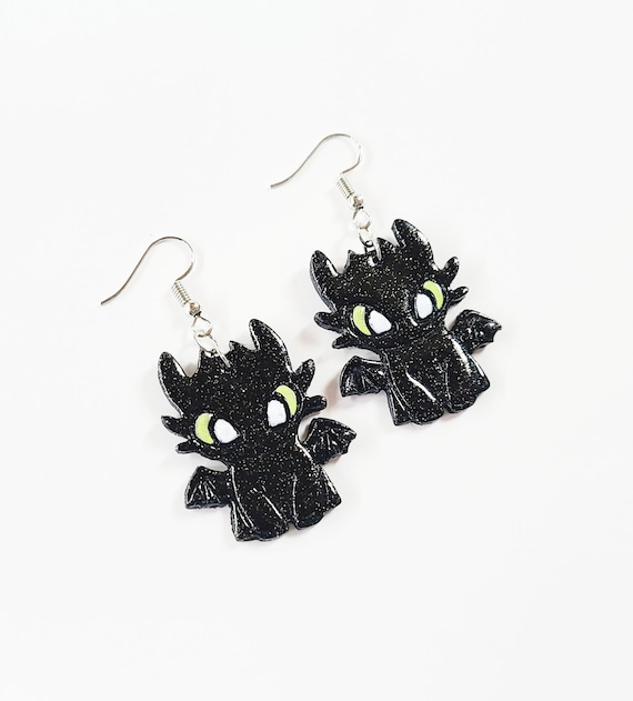 Toothless Inspired Dragon Earrings / Clay Dragon Earrings For Vacation / Lightweight Earrings / Gift For Her