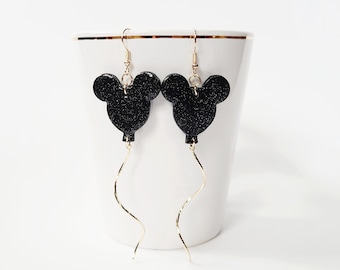 Mickey Balloon Earrings / Cute Mickey Earrings / Parks Earrings / Glitter Resin Jewelry / Gift For Her / Main St USA /