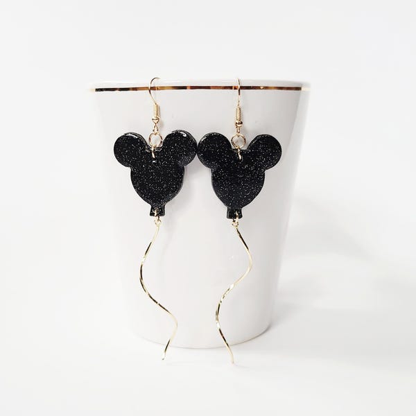 Mickey Balloon Earrings / Cute Mickey Earrings / Parks Earrings / Glitter Resin Jewelry / Gift For Her / Main St USA /