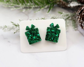 Christmas Gift Earrings / Christmas Jewelry / Resin Jewelry / Glitter Stud Earrings / Present Earrings / Gift For Her / Gift Under 10