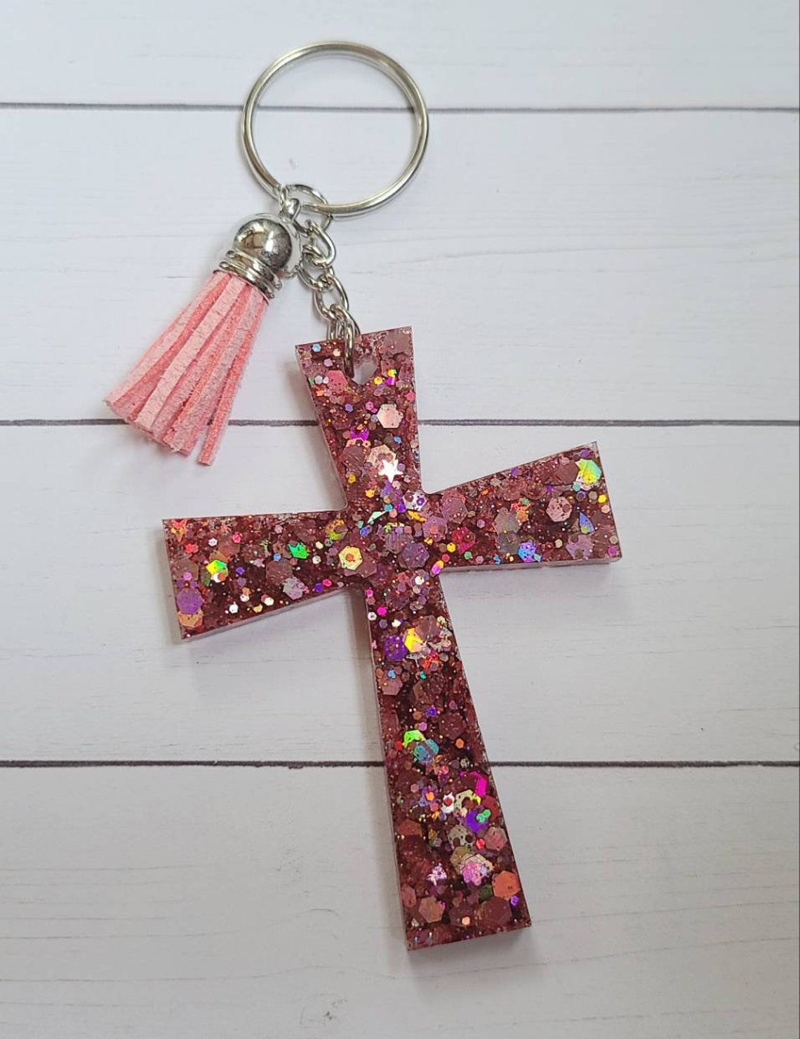 Cross Glitter Keychain / Resin Keychain / Colorful Keychain / Etsy