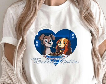Camiseta unisex de manga corta estilo jersey inspirada en La dama y el vagabundo de Bella Notte / Camiseta a juego para vacaciones / Camiseta para hombre / Regalo para mujer