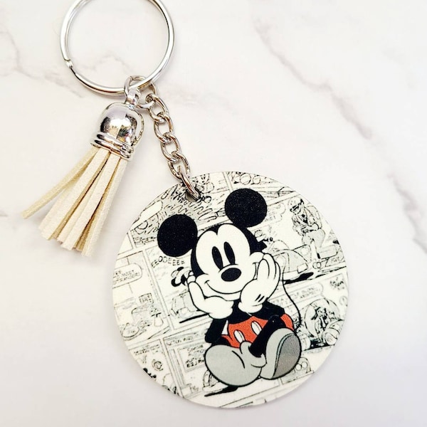 Mickey Keychain / Disney Inspired Keychain / Black and White Comic Strip / Bag Charm / Purse Charm / Gift Under 15 / Luggage Tag