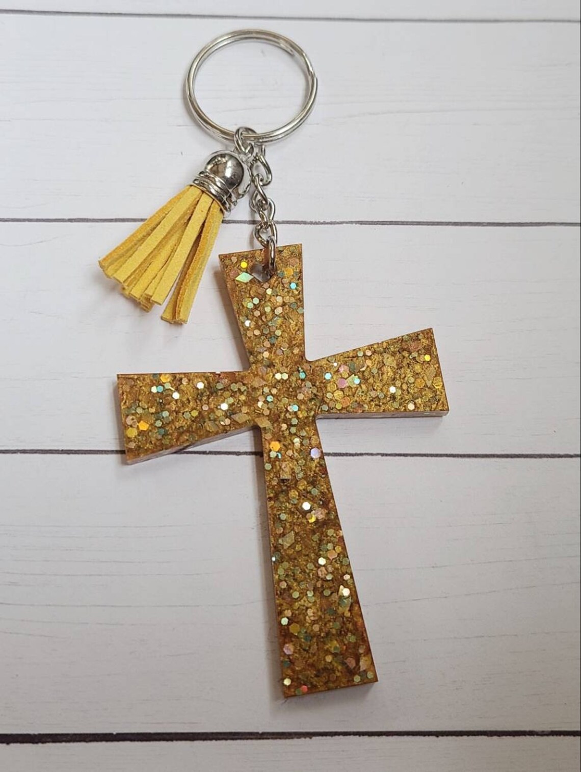 Cross Glitter Keychain / Resin Keychain / Colorful Keychain / Etsy