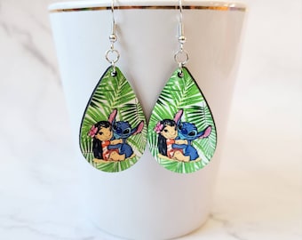 Ohana Earrings / Disney Inspired Earrings / Lilo and Stitch Inspired Earrings / Tropical Earrings / Palm Trees / Wood Earrings / Gifts