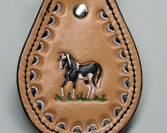 Paint Horse Key Chain,  Hand Tooled Leather Key Fob